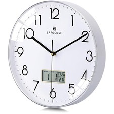 Orologio da Muro Digitale 30 cm con Termometro e Calendario, Senza Ticchettio