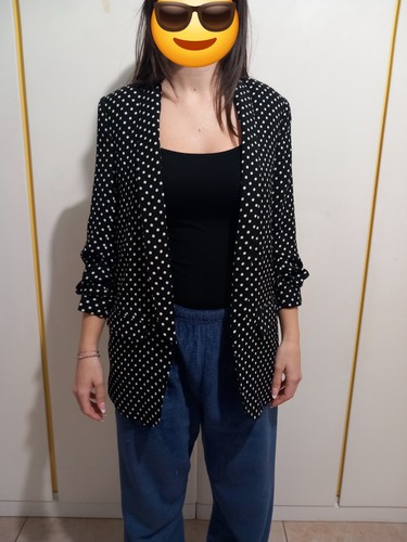 Blazer pois nero bianco - blazer,