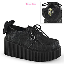 Sexy SCARPE tacco zeppa 7,5 cm dal 36 al 41 Nero Pizzo Creepers Mano scheletro  