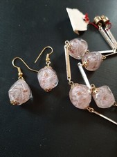 Collana con orecchini Vetro Veneziano Sommerso  Rosa Languido  Murano  Vintage  