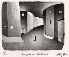 ARMANDO DONNA  " PAESAGGIO CON FONTANELLA" 1957 BULINO  su rame  INCISIONE