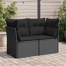 Divano da giardino con cuscini 2 posti nero in polyrattan