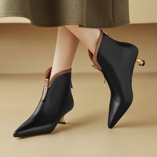 Stivaletti donna vera pelle bovina a punta tacco medio stiletto moda tg