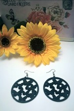 Orecchini a taglio laser in legno, orecchini neri, orecchini farfalle leggeri