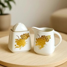 Set Vintage Zuccheriera Lattiera in Porcellana con Decoro Oro