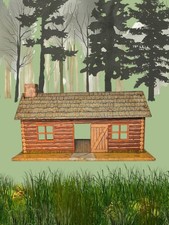 CABINA LOG CABIN metallo latta MARX FORT DEARBORN anni '50 casa camino aperto sul retro 