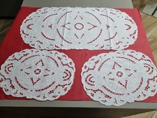 Ricchissimo completo 3 centri in lino 100% ricamo Intaglio e Punto Pieno a mano