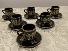 RAFFINATO SERVIZIO TAZZE DA CAFFE' 6 PERSONE  DECORATO A MANO IN ORO 24 K