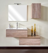 Mobile bagno sospeso rovere well, 130cm, base, lavabo, specchio e pensile