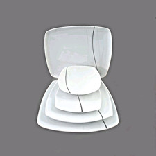 Servizio Piatti 39pezzi Porcellana bianca Quadrato Senna filo Platino FadeMaison