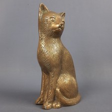 Scultura Gatto Seduto Ottone Lucido Statua Soprammobile Vintage Anni ‘60