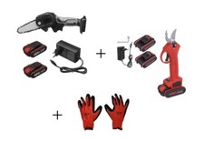 Kit Potatrice a Batteria Cesoia + Mini Motosega Sega Taglia Rami + Guanti 48V