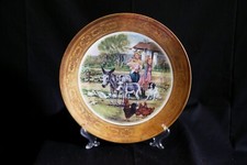 piatto porcellana Bavaria incisione oro zecchino scena campestre anni 70 80