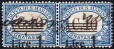 SAN MARINO 1940 - Segnatasse 62 - Coppia usata 1 Lira  su 40 c.  #SMY