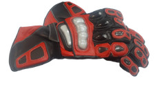 Guanti Moto Pelle Pista Racing Protezioni Kevlar Nero Rosso