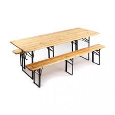 SET BIRRERIA TAVOLO  2 PANCHE RICHIUDIBILI IN LEGNO 220X70XH76 GIARDINO 3 GAMBE