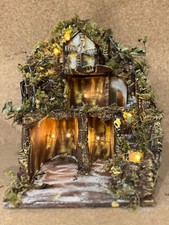 Presepe Artigianale legno e sughero con luci e mulino a vento