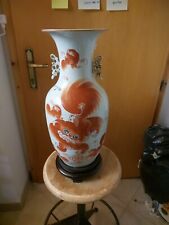 Vaso Cinese a balaustra porcellana bianca 45 Cm decorazione cane Fô,Pho XIX Sec