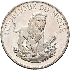 ☆ NIGER • 1968 ☆ 10 FRANCHI • LEONE IN PIEDI ☆ ARGENTO (0.900) PROVA KM# 8.1 ☆D0092