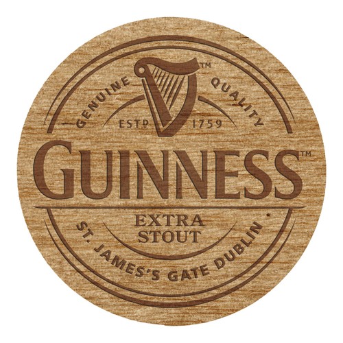 Guinness harp wooden coaster - guinness,
