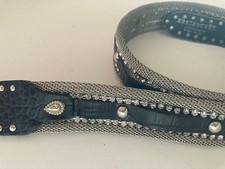 bergè cintura donna  - METALLO ARGENTO - PELLE COLORE NERO - SWAROVKI - cm.90