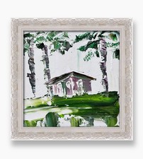 Bungalow palma Samoa opera d'arte astratta • quadro casa spiaggia isola Oceania