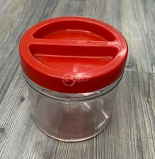 BARATTOLO IN VETRO MARCA BORGONOVA  ALTEZZA  12CM Ø12CM TAPPO IN PLASTICA ROSSO 