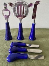 Set 6 pezzi barretta ceramica blu MCM di Horchow colino apricoltelli e spandiconcime