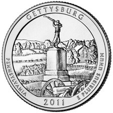 2011 D Gettysburg NP quarto. Serie ATB non circolata da rotolino US Mint.