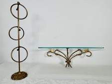 Set porta asciugamani e mensola vetro ferro battuto vintage metà secolo bagno oro