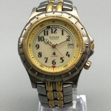 Orologio Sveglia Vintage GUESS Waterpro Indiglo Uomo 40mm Bicolore Batteria Nuova 6,75"