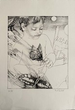 Paolo Di Polo acquaforte Bimbo con farfalla 50x35 firmata numerata VII/XII