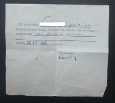 1945 CERTIFICATO CONSEGNA ARMI bombe a mano 25 aprile liberazione squadra azione