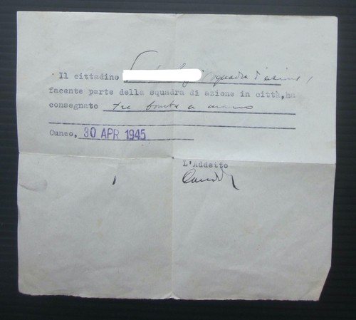 1945 certificato consegna armi - certificato,