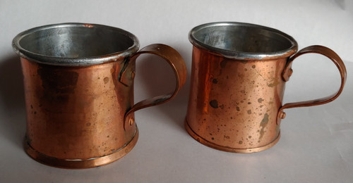 Pair vtg copper cups - vtg, lined
