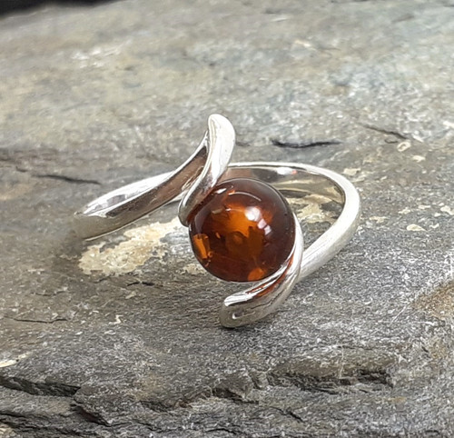 Anello solitario sfera ambra - anello,
