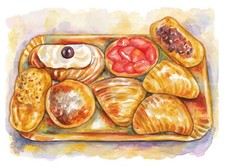 Guantiera vassoio  di dolci napoletani acquerello originale su carta