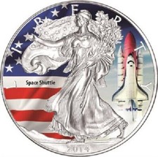 1 OZ USA 2014 SPACE SHUTTLE 1 $ ONCIA  SILVER - ARGENTO 999  31,1 GRAMMI COLOR