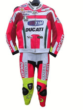 DUCATI GENERALI TUTA RACING MOTO PELLE BOVINA MOTO INGRANAGGIO ROSSO BIANCO