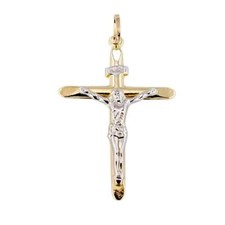 Pendente Forma Croce Classica In Oro Giallo 18 kt Con Gesù in Oro Bianco NUOV...