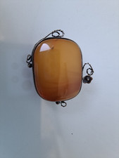 Bella, Vecchia Spilla 800 Argento Con Ambra (Butterscotch) Spilla Da Giacca