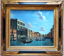 Dipinto olio su tela "Venezia" stile 1700 Canaletto firmato in cornice dorata