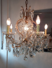 Bello lampadario d'epoca cesta cristallo MariaTeresa 6luci Old Chandelier Lustre