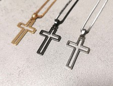 COLLANA LUNGA CIONDOLO CROCE CLASSICO CAVA UOMO VINTAGE PUNK IDEA REGALO