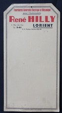 Vecchio cartone pubblicitario HILLY LORIENT fornitura meccanica auto garage