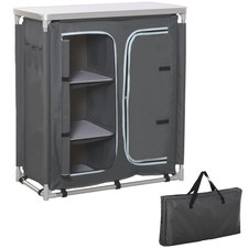 Outsunny Mobile Cucina da Campeggio con 3 Mensole e Sacca di Trasporto Grigio