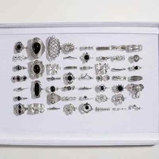 30pz Set Anelli Boho Vintage Pietre Sintetiche Gotico Unisex Nero