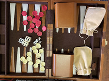 Set da Backgammon pieghevole - astuccio in finta pelle con riga 