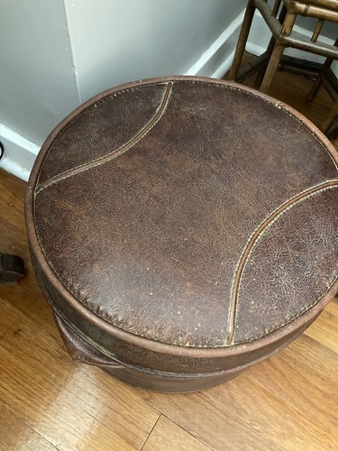 Mcm brown vinyl round pouf - pouf, or