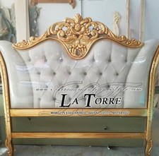 Letto Matrimoniale Barocco ecopelle o tessuto legno foglia oro argento qualsiasi